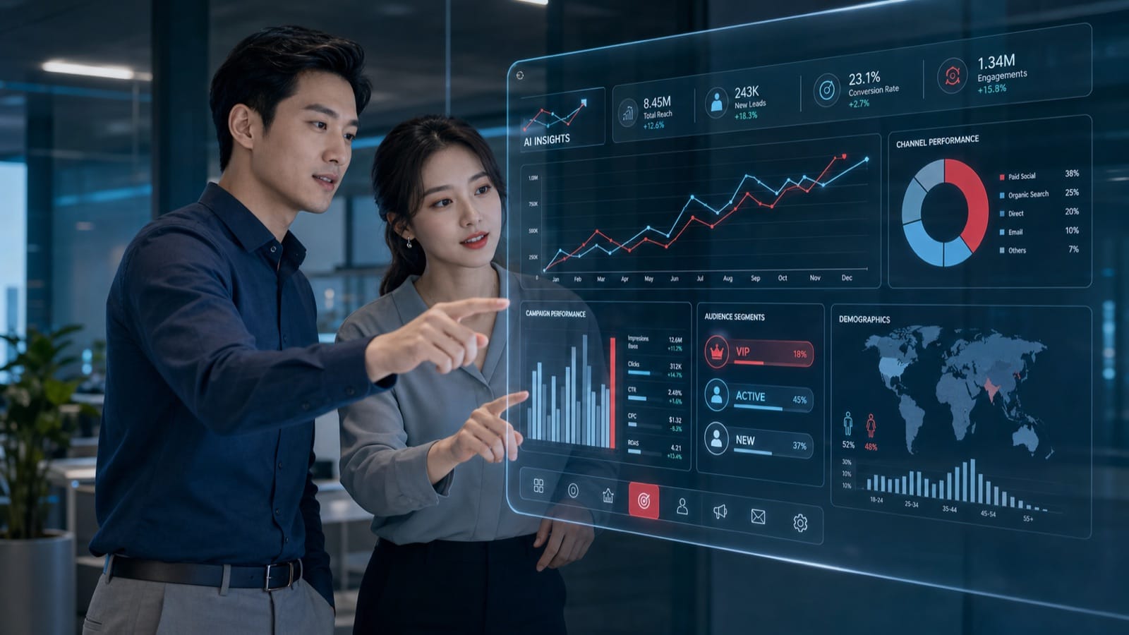 行銷團隊協作檢視 AI 產出的行銷數據儀表板與會員分群