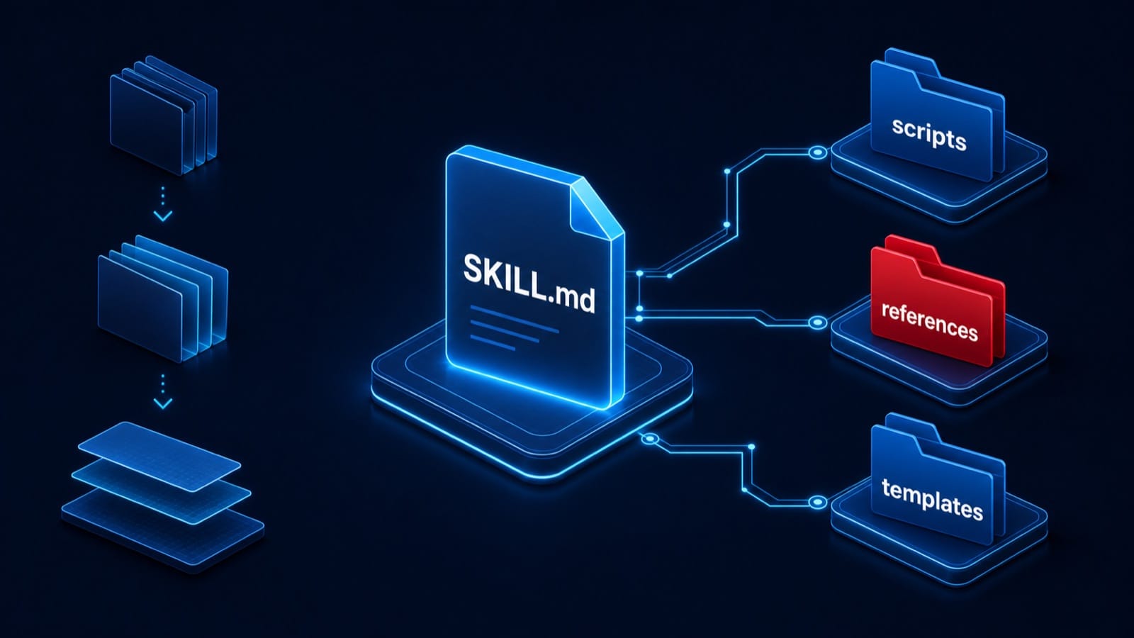 Agent Skill 的組成結構:SKILL.md 加上 scripts、references、templates