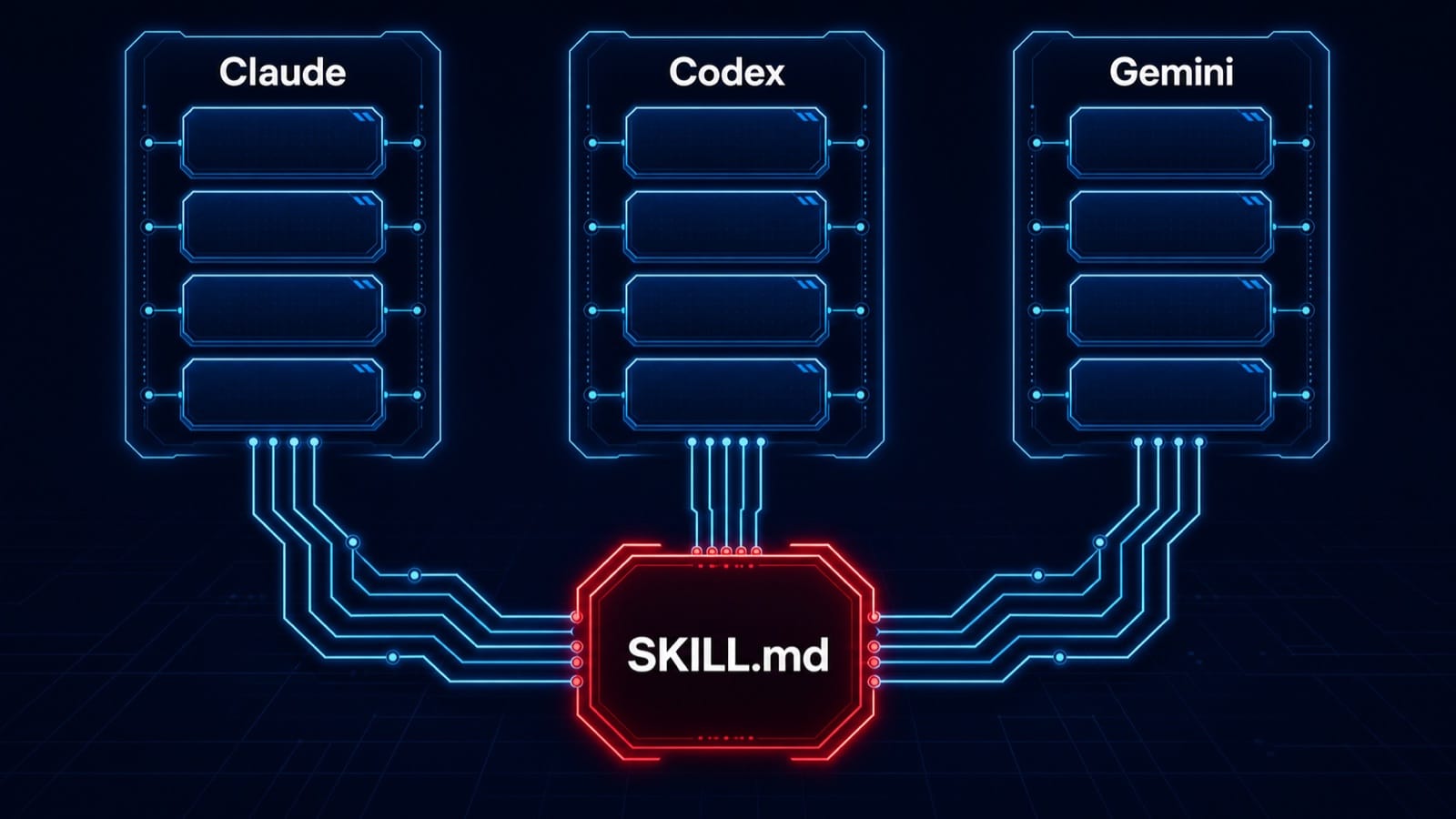 Claude、Codex、Gemini 三大工具都讀同一份 SKILL.md 技能檔