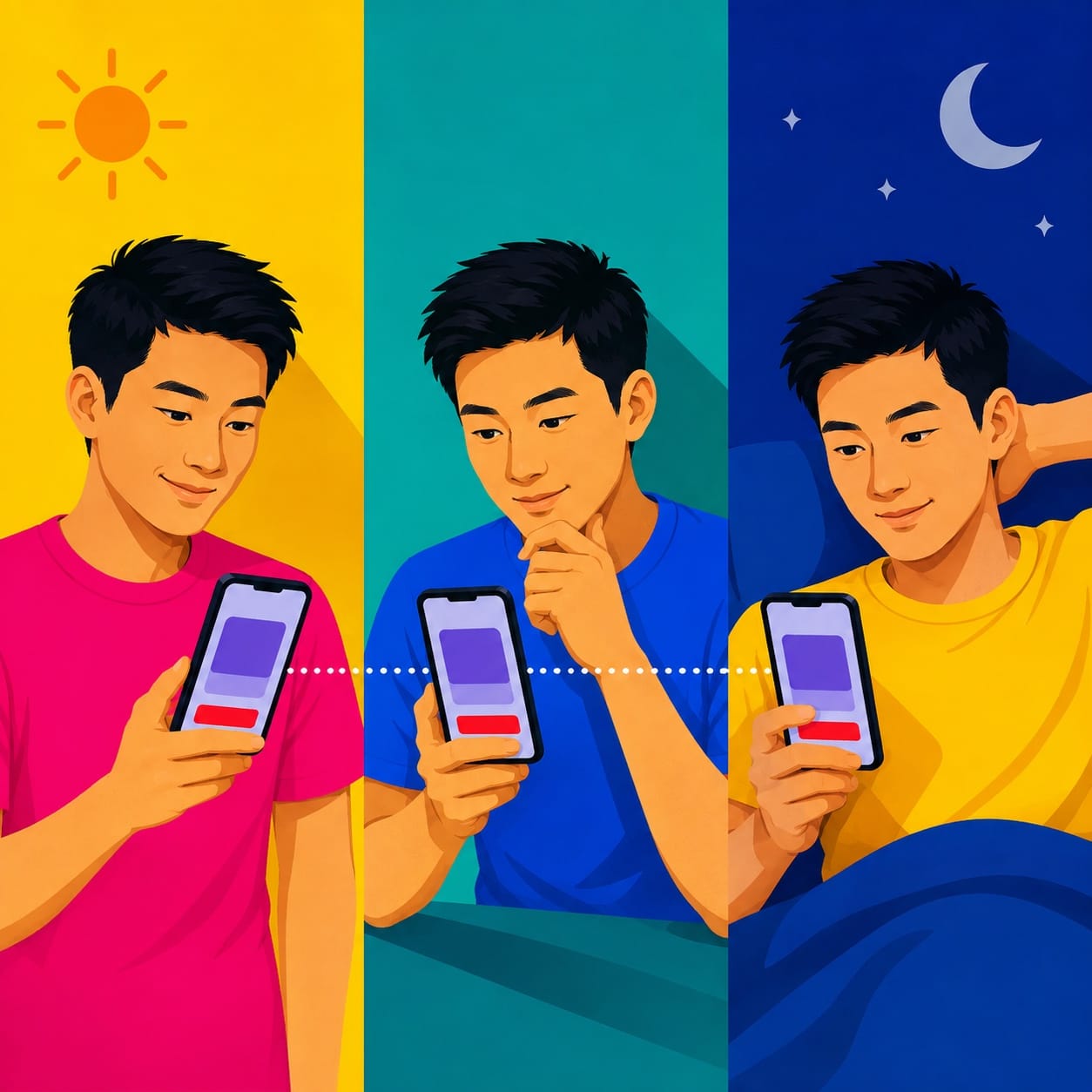 同一位會員在早、午、晚不同時間反覆打開同一件商品頁的插畫