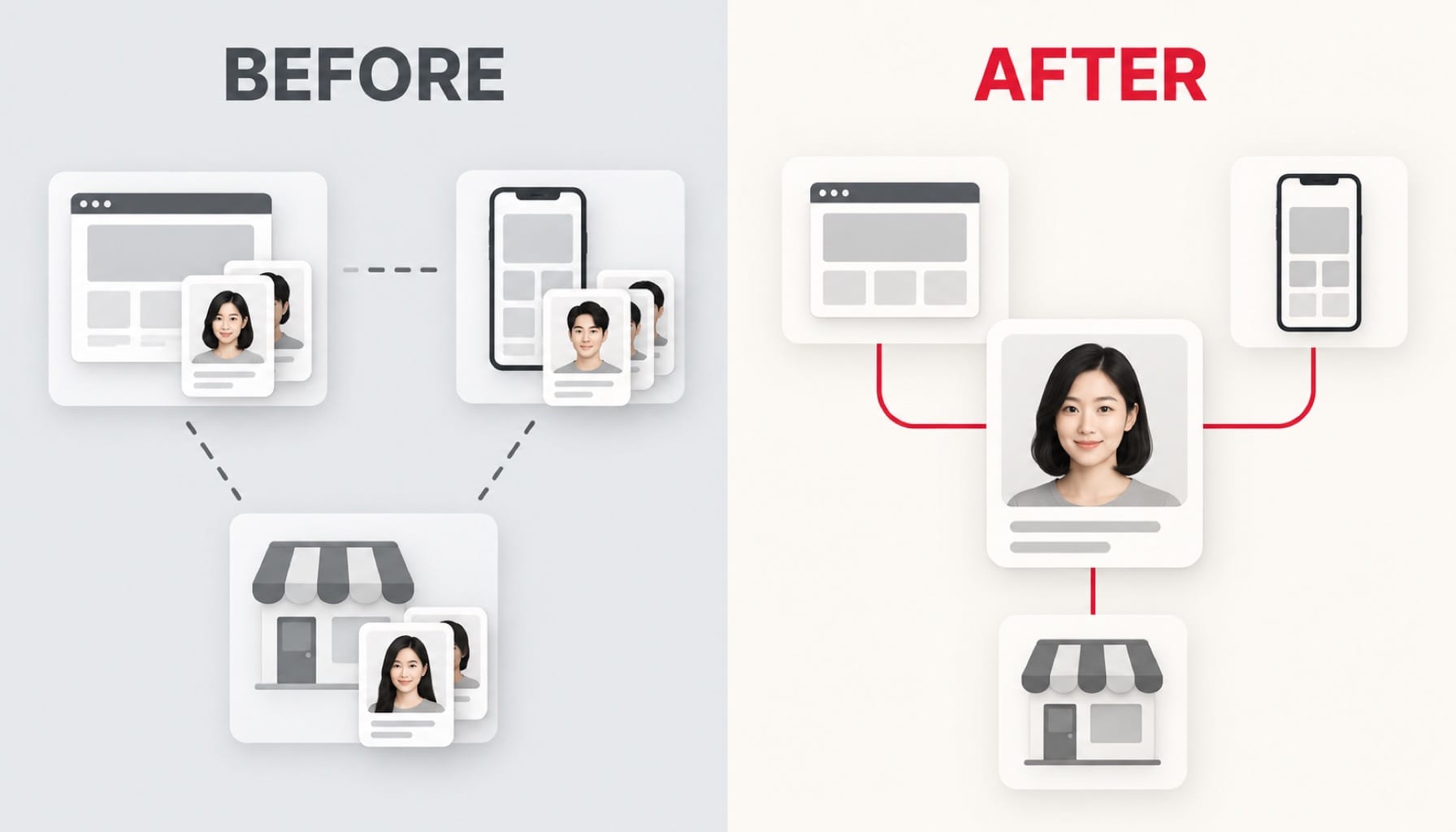 官網、App、門市原本各自一份顧客資料,串起來後對到同一位顧客